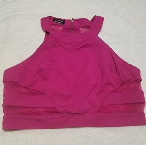 Bebe fuschia crop top with lace